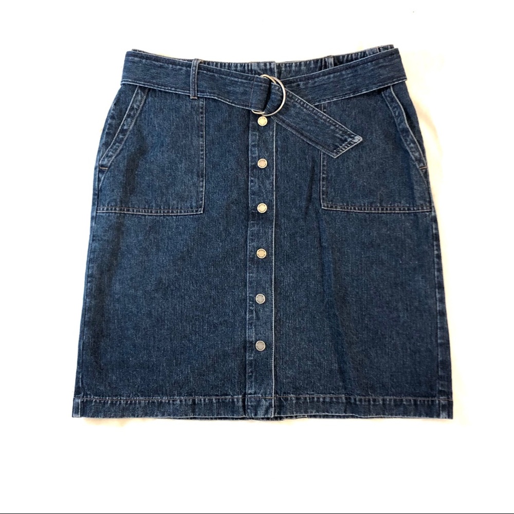 Valerie Stevens Casuals Button Front Belted Denim Jean Skirt size 12